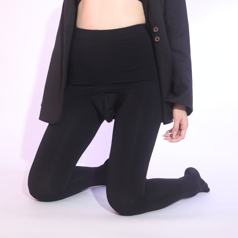 Autumn and Winter Bare Leg Artifact Men's Flesh-colored Leggings Slim High Waist Fleece-lined Warm One-piece Sexy jj Pantyhose Set