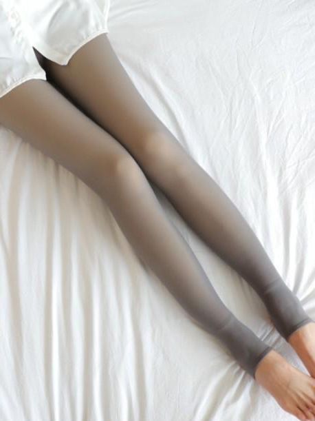 Autumn Winter New Style Flight Attendant Gray Leggings Fleece Lined Thickened One-piece Sheer Fake Flesh Plus Size Pantyhose Skin Color