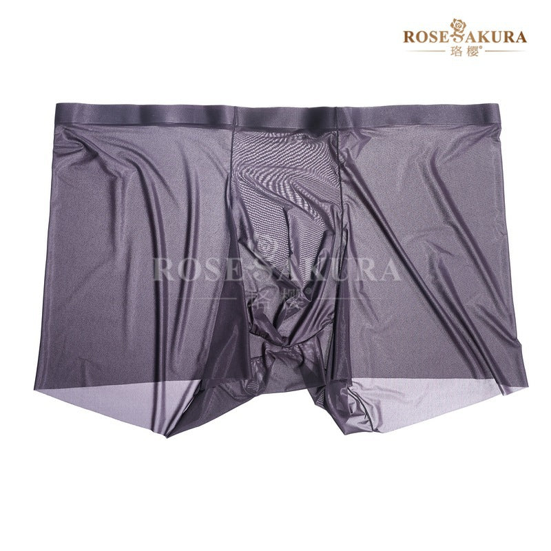 Luo Ying8522Men's Ultra-Thin Barely-There Feel Boxer Briefs Glossy Smooth Seamless Thin Transparent Sexy Triangle Underwear