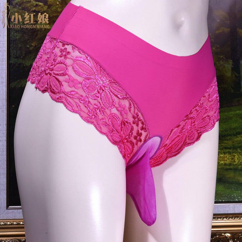 Little Matchmaker Lace One-Piece Ice Silk Underwear for Men with Sheath Sexy Hip-Lifting One-Piece Thong Low-Waist Triangle Underwear