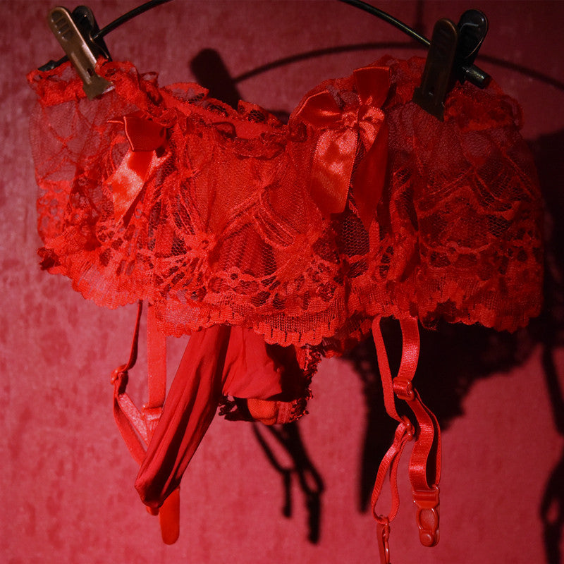 Men's Sexy Thong Lace Strap Underwear Ultra-thin Transparent Low-rise Transvestite Erotic Underwear Airplane jj Set