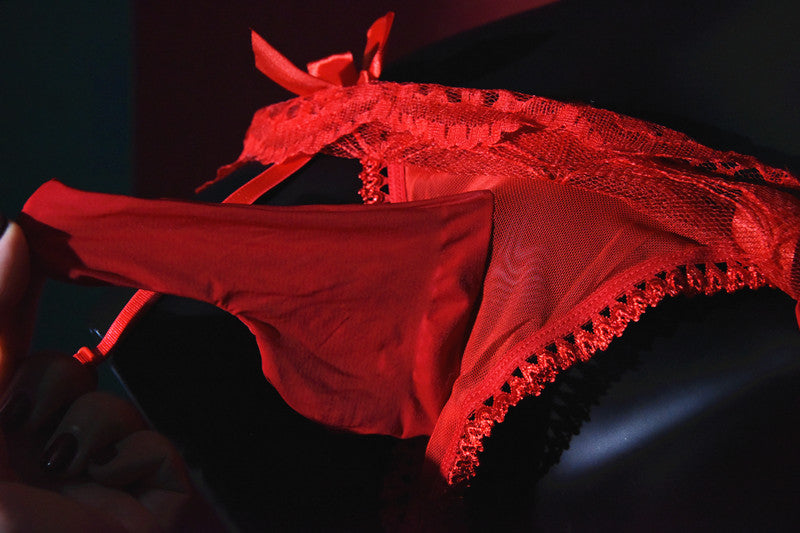 Men's Sexy Thong Lace Strap Underwear Ultra-thin Transparent Low-rise Transvestite Erotic Underwear Airplane jj Set