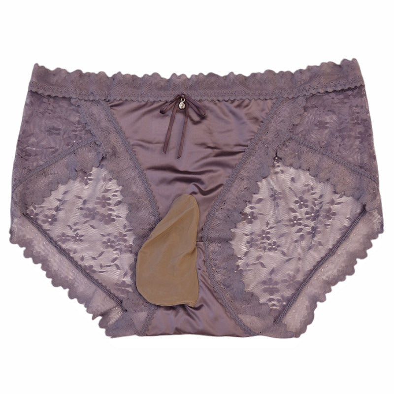 Little Red Ribbon Silky Men's Sexy Lace Underwear Satin Soft Ultra-thin Plus Size Pure Desire Sexy jj Briefs