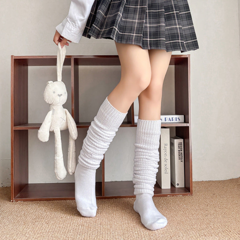 102502JK Extended High Tube Socks College Style Knee-High Calf Socks Over-the-Knee Long Socks for Women Japanese Style