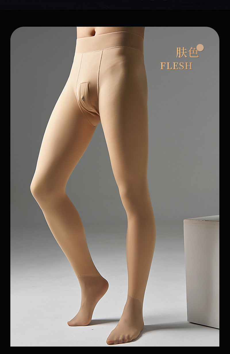 Autumn and Winter Bare Leg Artifact Men's Flesh-colored Leggings Slim High Waist Fleece-lined Warm One-piece Sexy jj Pantyhose Set