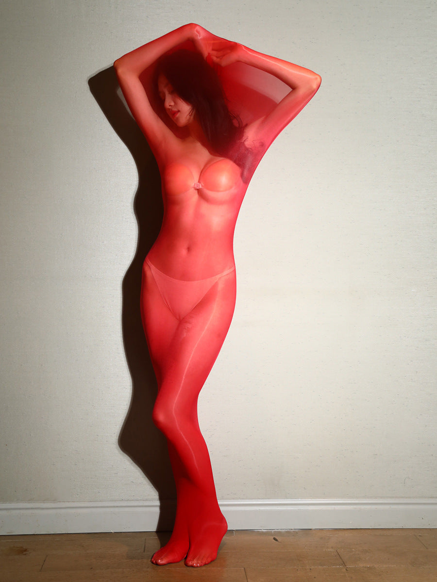 5D Ultra-Thin Glossy Sleeping Bag Bodysuit Stockings Women Sexy Horse Oil Black Stockings Mirror Glossy Large Size Seamless Long Tube