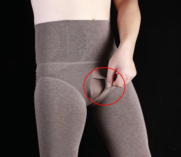 Autumn and Winter Men's Fleece-Lined Thermal Tights High Waist Tummy Control Vertical Opening Tight Sexy Thickened Stockings Leggings