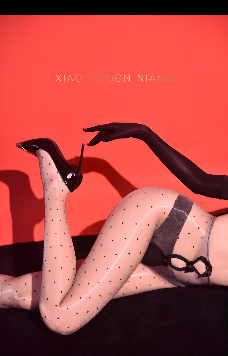 5D Aurora Polka Dot Black Silk Pantyhose Ultra-thin Skin-friendly Sunscreen Leg Socks Summer Sexy Open Crotch Footed Stockings