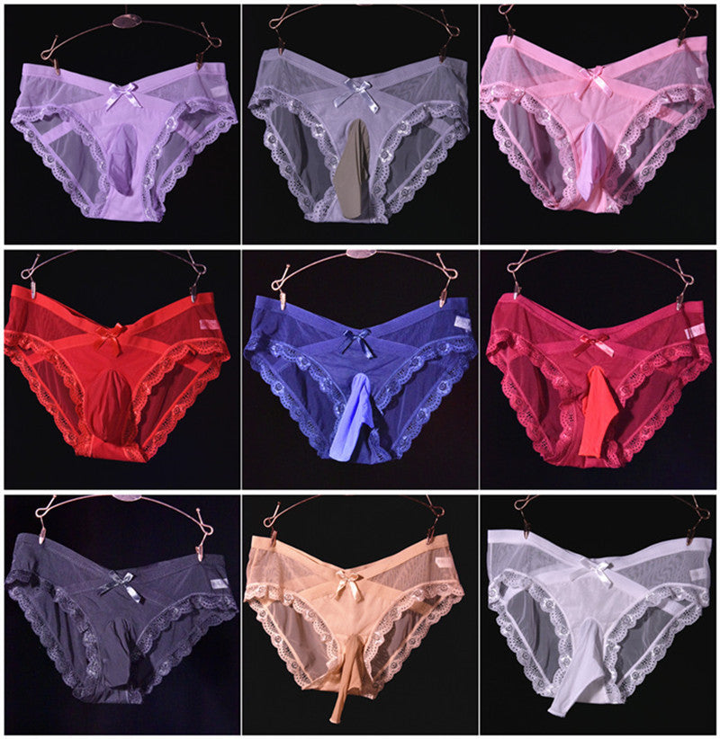 Men's Plus Size Japanese Style Underwear Couple Masturbation Bullet Separation Transparent Triangle Lace jj Transvestite Panties