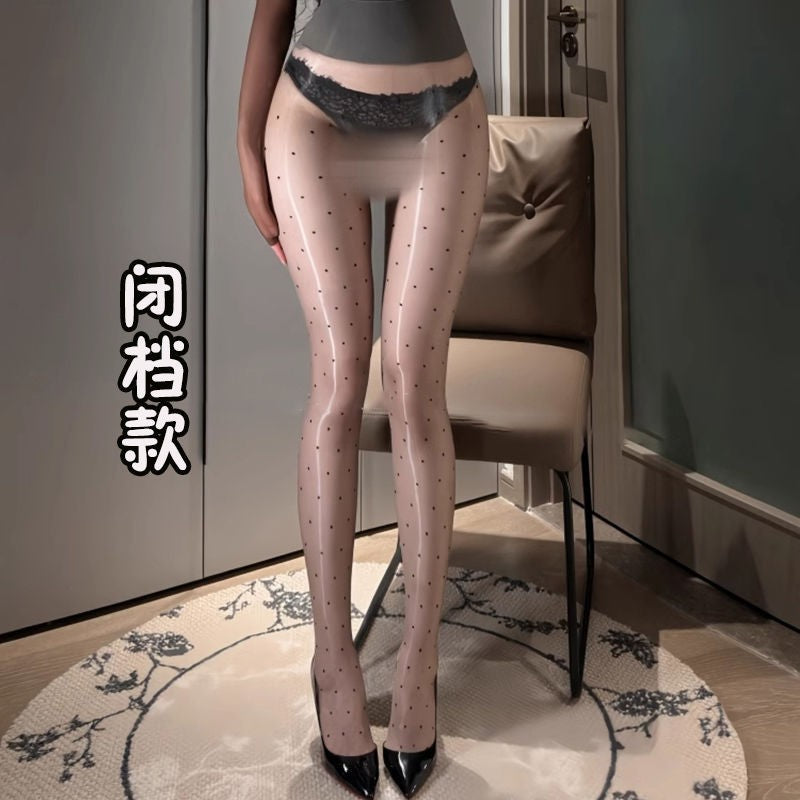 360Sexy Aurora Stockings Polka Dot Black Silk Seamless Glossy Pantyhose Women's Black Dot Stockings