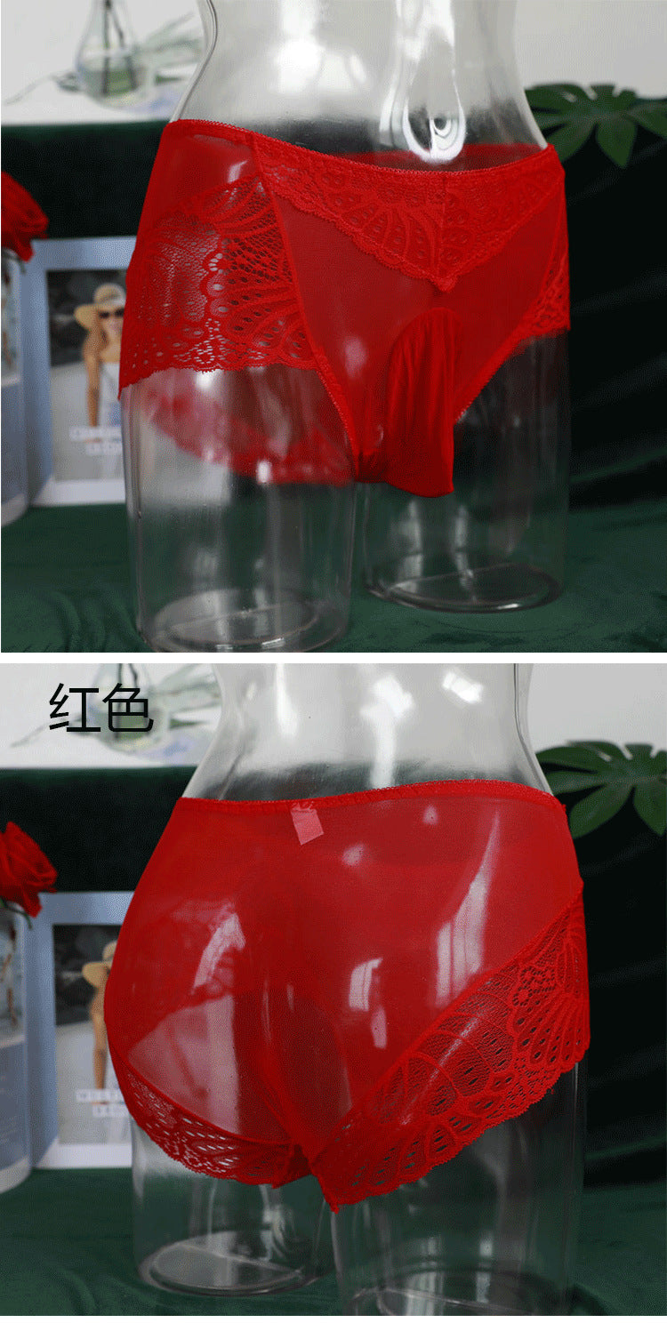 Dropshipping Low Waist Lace Underwear for Men jj Set of Sexy Ultra-thin Stockings and Panties Fully Transparent Mesh Panties