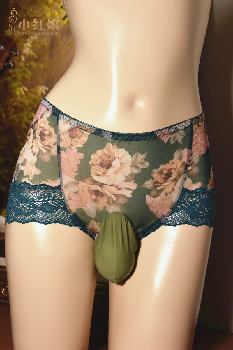 Little Matchmaker230Men's Mesh Triangle Underwear Large Size Printed Sexy Mid-Waist Ice Silk Ultra-Thin Men's Underwear