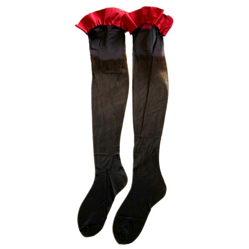 Thigh Socks Lace Ultra-Thin High Stockings Long Stockings Women Over The Knee Sexy Non-Slip Erotic Transparent Flesh Red Edge Stockings