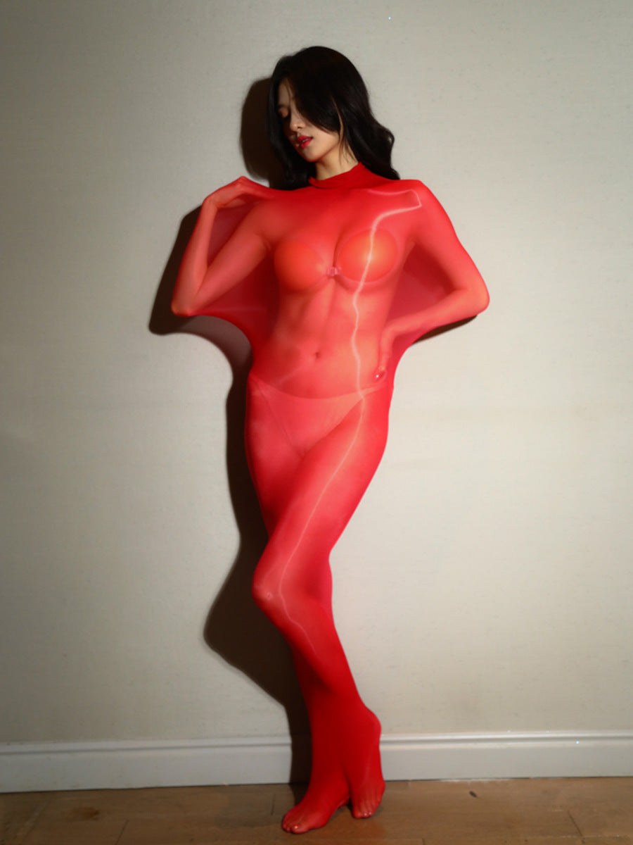 5D Ultra-Thin Glossy Sleeping Bag Bodysuit Stockings Women Sexy Horse Oil Black Stockings Mirror Glossy Large Size Seamless Long Tube