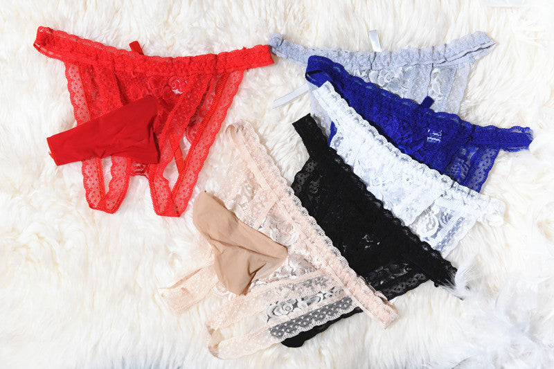 Men's Sexy Temptation Lace Thong Underwear Men's Flirty Thong Underwear U Transparent and see-through T Boxer shorts