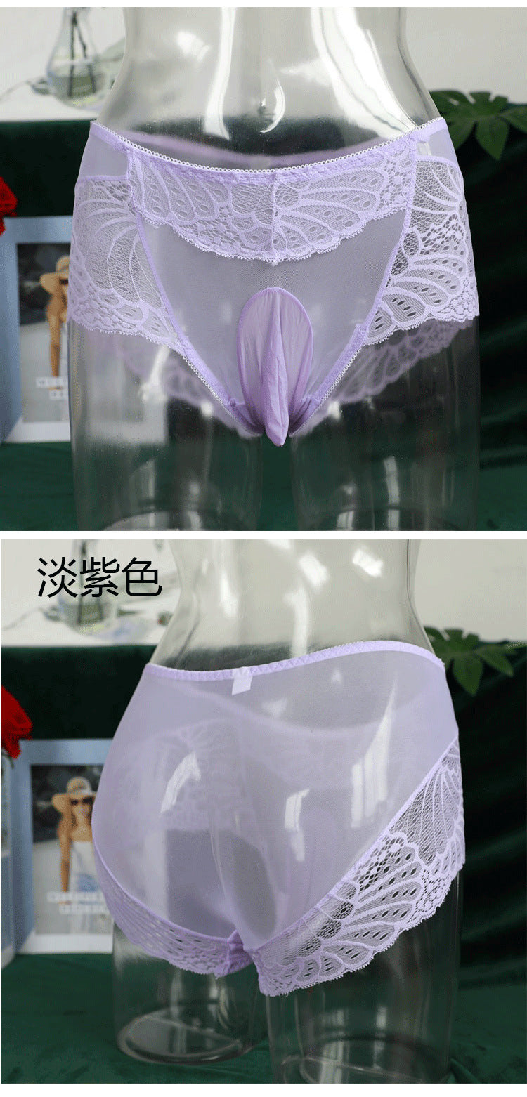 Dropshipping Low Waist Lace Underwear for Men jj Set of Sexy Ultra-thin Stockings and Panties Fully Transparent Mesh Panties