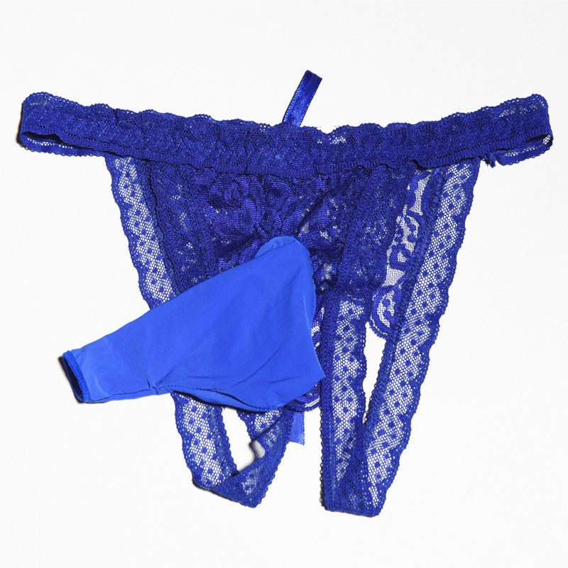 Men's Sexy Temptation Lace Thong Underwear Men's Flirty Thong Underwear U Transparent and see-through T Boxer shorts