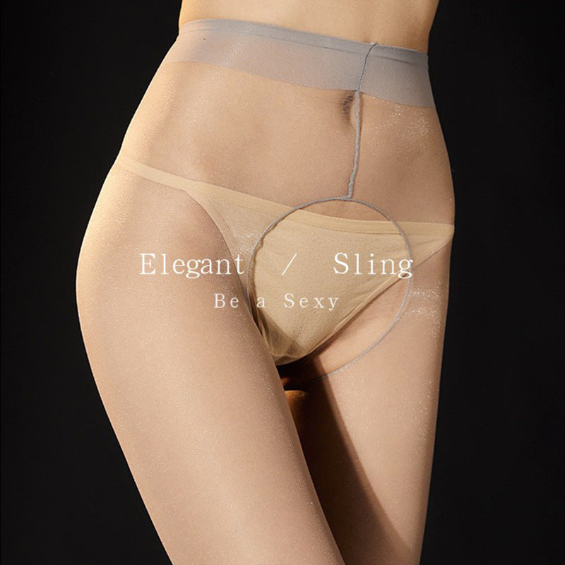 【Cool】Shiny Sexy Base Stockings Shiny Silk Pantyhose White Ultra-thin Fully Transparent Women's Summer Open Crotch Core-spun Silk