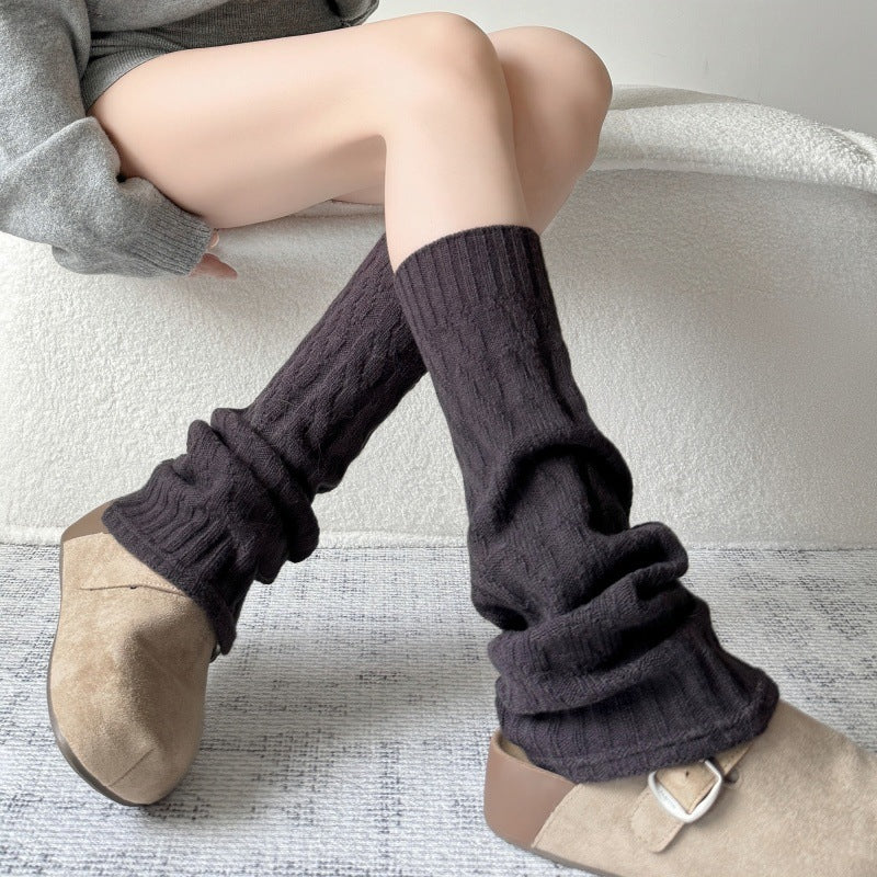 Autumn Winter Oatmeal Retro Slouch Socks Knitted Thickened Warm Gray Coffee Color Mid-Calf Socks for Women