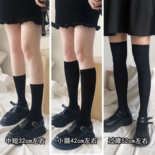 All-season Wear Non-See-through Velvet Calf Socks Classic Versatile jk Black and White Mid-Calf Over-the-Knee Internet Celebrity Style Short Socks