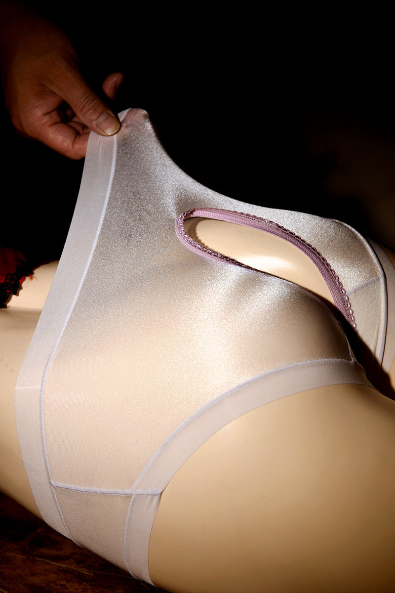 Naturally Silky Ultra-Thin Japanese Style Pantyhose Underwear Ice Silk Women's Breathable Seamless Mid-Waist Glossy Open-Crotch Briefs