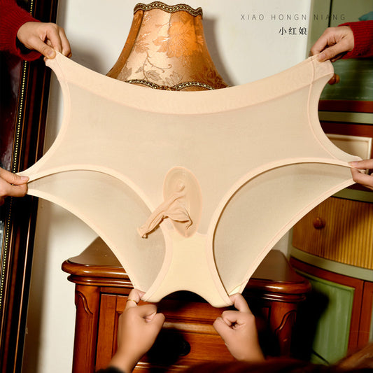 Plus Size Breathable Mid-Waist Seamless Sexy Men's Triangle Silk Stockings Underwear Egg Separator Milk Smooth Mask Shorts