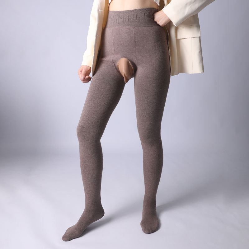 Autumn and Winter Fleece-Lined Warm Sexy Men's Leggings Thickened Bare-Leg Slim High-Waist200Plus Size One-Piece Tights