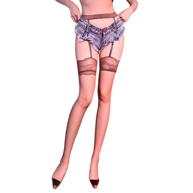 3D Ultra-thin Style High Stockings with Lace, Sexy Pure Desire One-piece Lace Long Stockings for Women, Erotic Lingerie