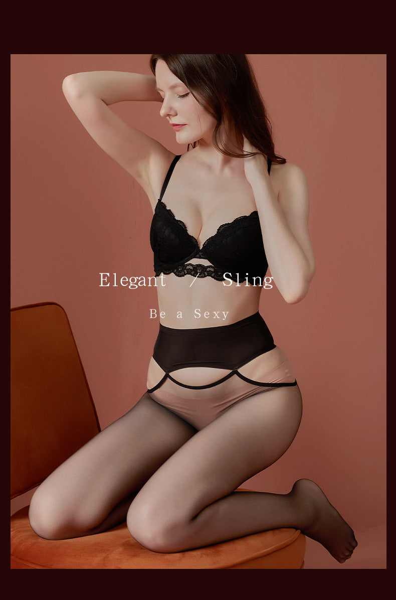 360Seamless Suspender Stockings Black Silk Pantyhose Ultra-Thin Velvet Mask Sexy Men jj Open Crotch Pantyhose