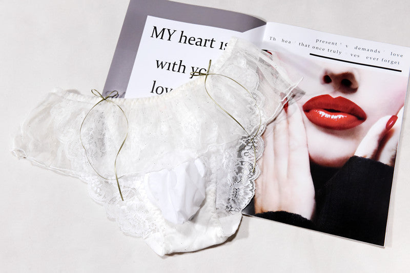 Ice Silk Feel Men's Triangle Underwear Transparent Sexy Breathable Thong Summer Japanese Style Lace Underwear