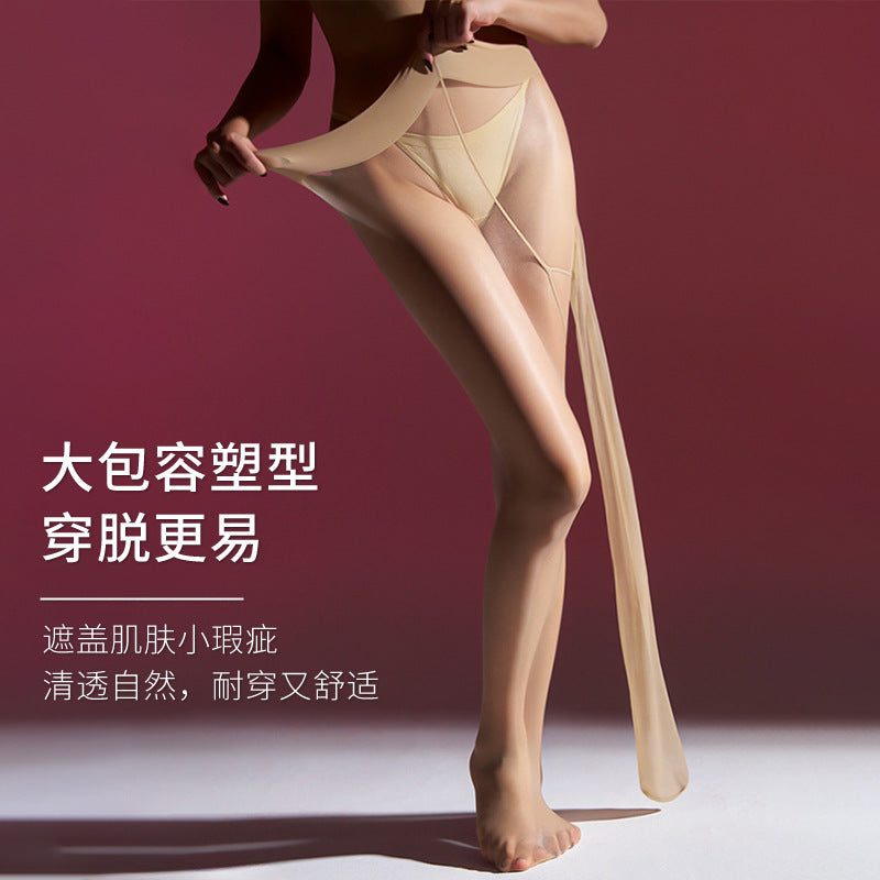 【Capacity】High Density Large Size200Jin Fat MM Black Stockings Silky Invisible Fully Transparent Female Summer U Crotchless Pantyhose