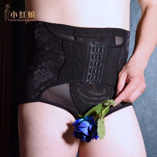 Men's Waist Cincher Underwear Sexy Belt jj Thin High-Waisted Mesh Lace Triangle Shaping Panties