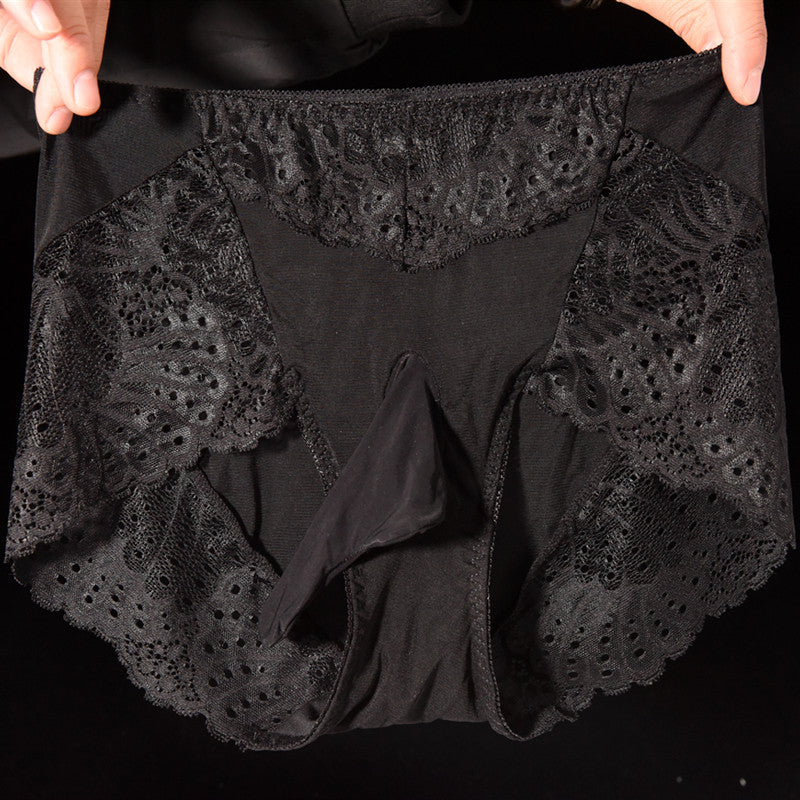 Men's Lace Thong Underwear Fully Transparent Delicate Sexy Fun Plus Size Lace Low Waist Triangle Breathable