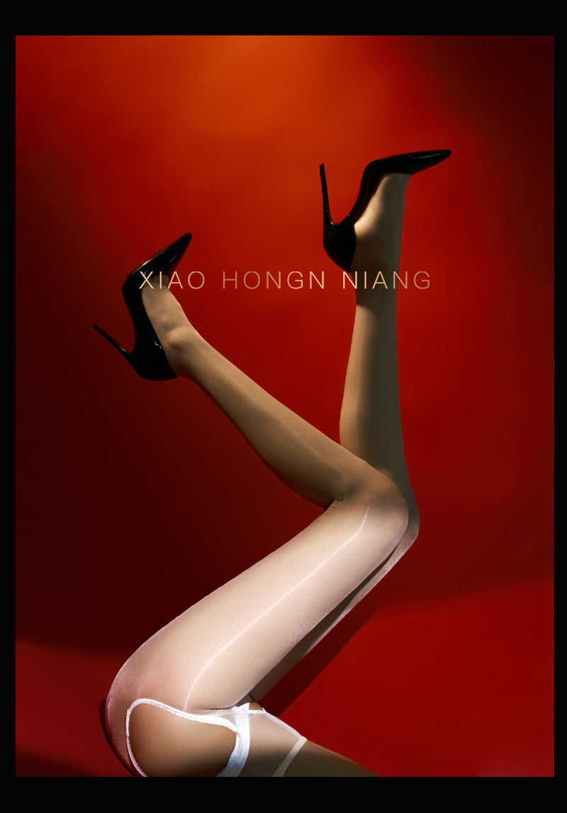 0D Sexy Aurora Stockings for Women, Glossy Ultra-Thin Transparent Four-Sided Crotch-Free Pantyhose, Sexy Black Hollow Stockings