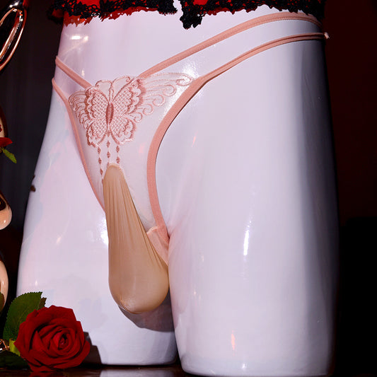 Men's Hollow Out Underwear jj Set of Nude Lace Low Waist Embroidered Butterfly Hot Temptation Transparent Sexy Plus Size Briefs