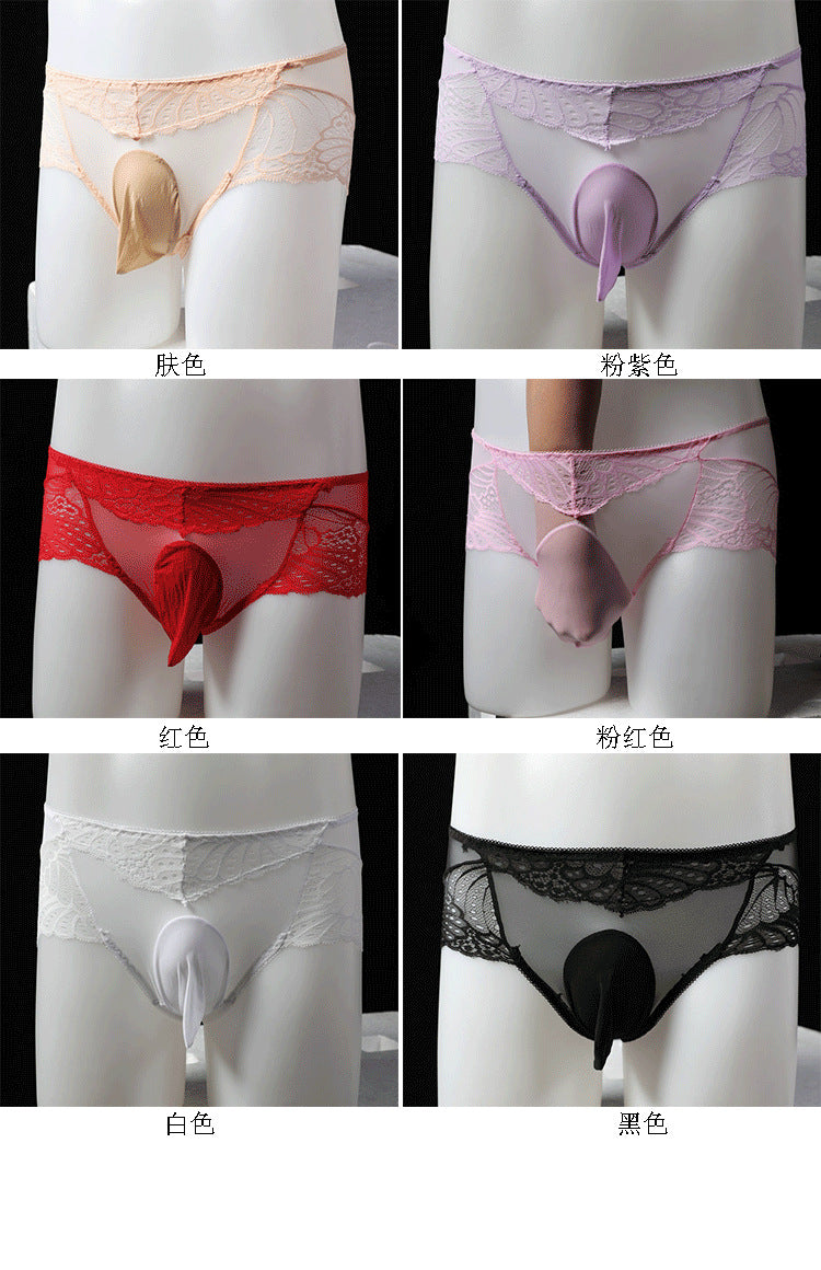 Plus Size Men's Lace Belt jj Set of Underwear Fully Transparent Delicate Sexy Lace Men's Low Waist Briefs