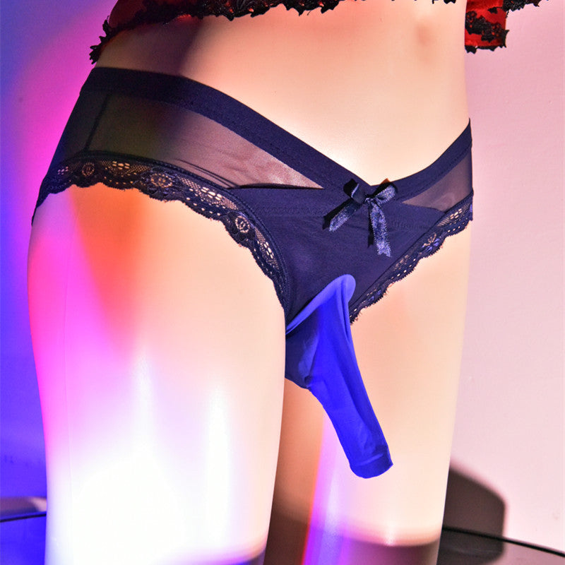 Men's Plus Size Japanese Style Underwear Couple Masturbation Bullet Separation Transparent Triangle Lace jj Transvestite Panties