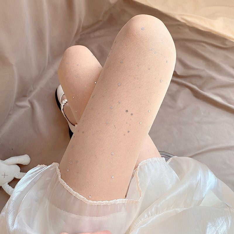 2023New Cosmic Star Print Stockings Women Summer Thin Black Silk Beauty Skin Pantyhose Ballet Style Ladies