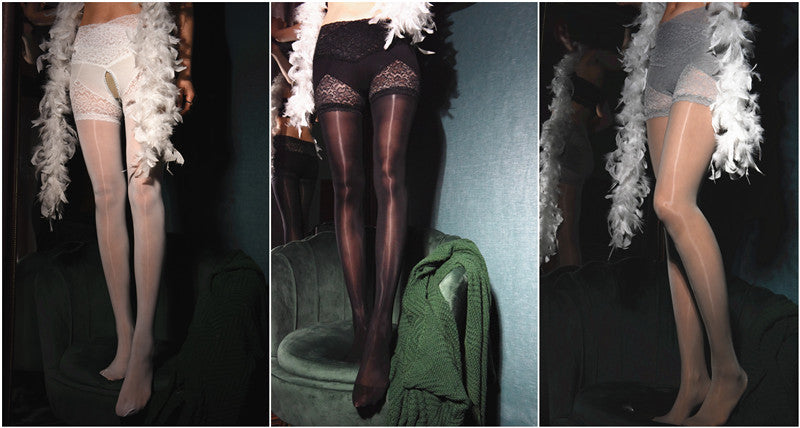 2021New Glossy White Open Crotch Lace Stockings Panties One-Piece Black Stockings Women Thin Sexy Open Crotch Liquid Stockings