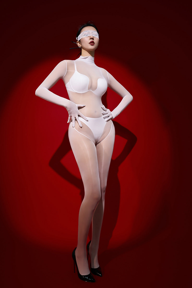 8D Glossy Sexy Stockings One-piece Temptation Seamless Tight-fitting Wrapped Five-finger Stockings Black Silk Full-body One-piece Stockings