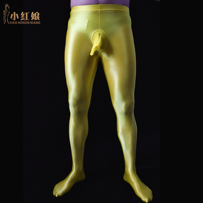 Men's Sexy Shiny Smooth Skin-Friendly Footed Back Seam Stockings Silky Ultra Elastic Tight Dance Yoga Pantyhose