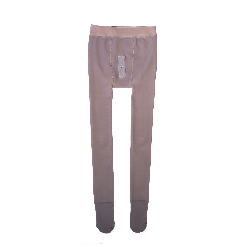 Autumn Winter Men Sexy Leggings Fake See Through Fleece Lined Warm Pantyhose Gray Skin Color One Piece Plus Size Bare Leg Artifact