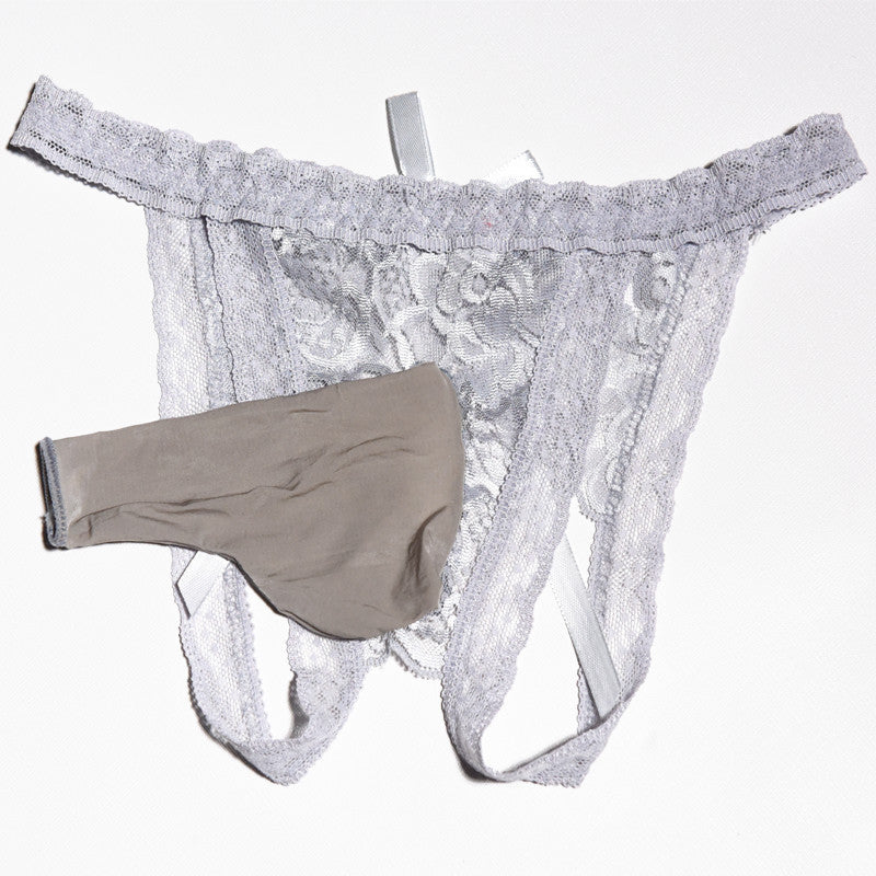 Men's Sexy Temptation Lace Thong Underwear Men's Flirty Thong Underwear U Transparent and see-through T Boxer shorts
