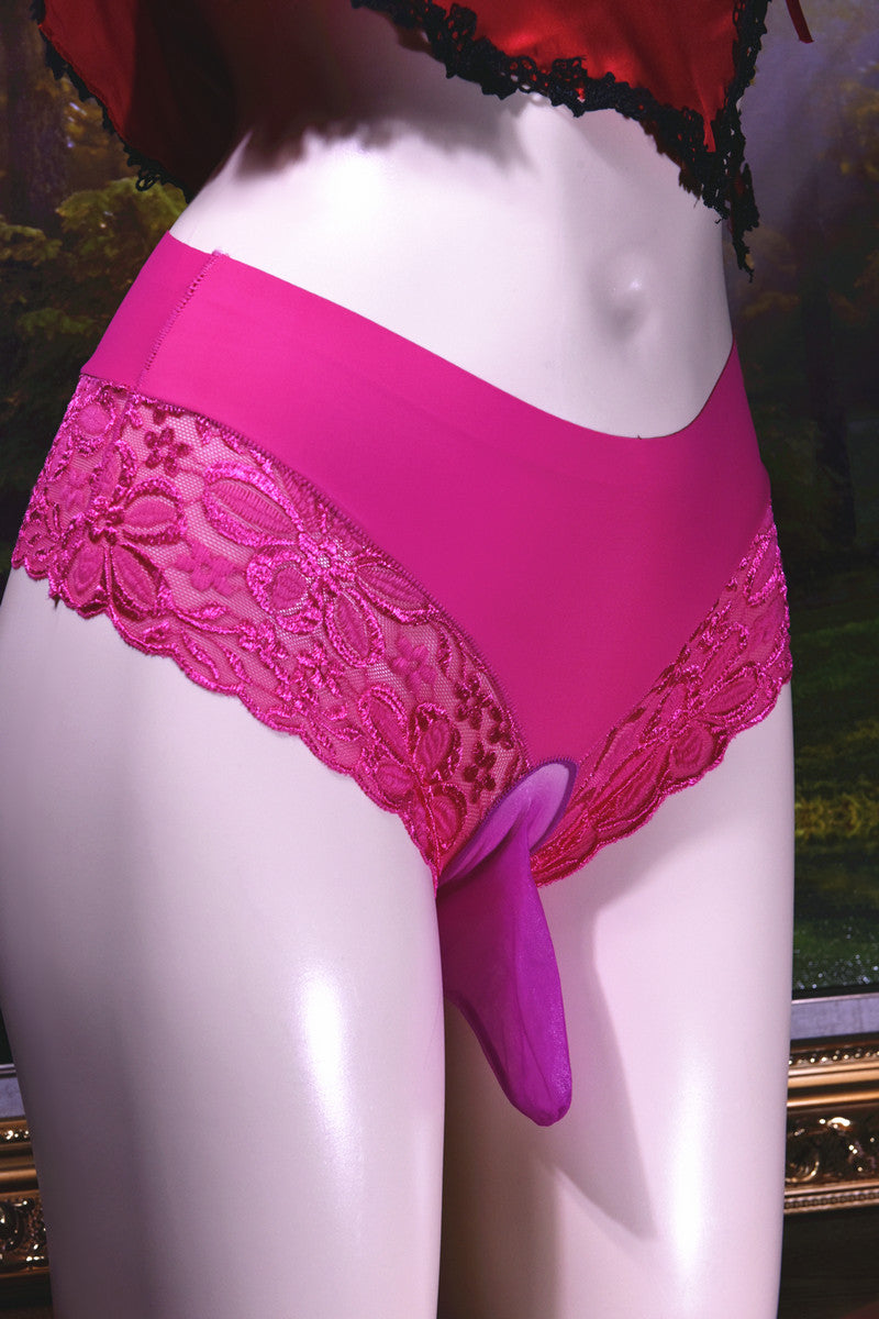 Little Matchmaker Lace One-Piece Ice Silk Underwear for Men with Sheath Sexy Hip-Lifting One-Piece Thong Low-Waist Triangle Underwear