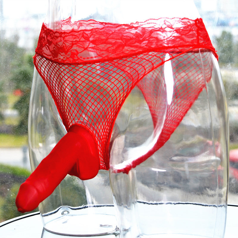 Couple's Underwear Men's Sexy jj Ice Silk Triangle Mesh Panties Hollow Temptation Silky Sexy No-Remove Lace Underwear