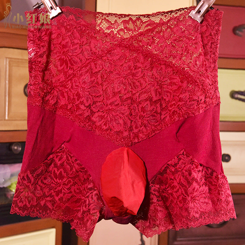 Japanese Style jj Men's Sexy Panties with Stockings, Ultra-thin Soft Mesh Lace Boxer Briefs, Airplane Socks Underwear