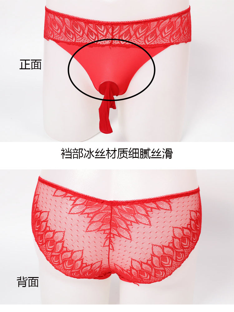 Men's Ice Silk Underwear Lace Sexy Ultra-thin Breathable Seamless Briefs Men's Underwear jj Sexy Stockings and Panties Set