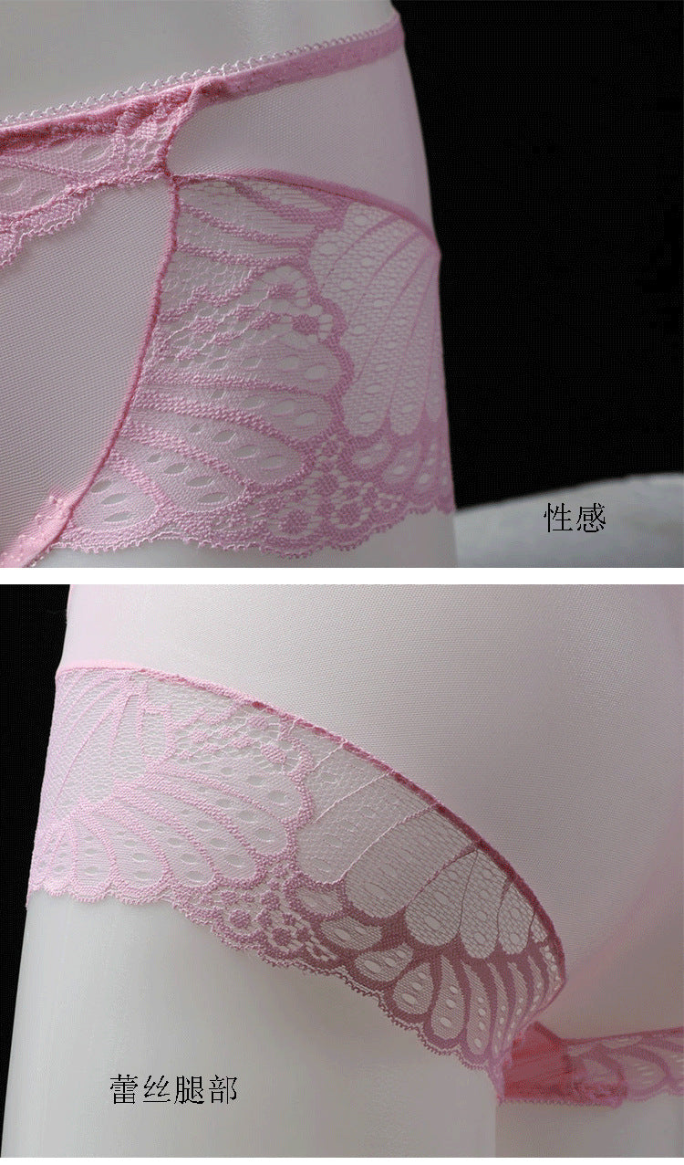 Plus Size Men's Lace Belt jj Set of Underwear Fully Transparent Delicate Sexy Lace Men's Low Waist Briefs