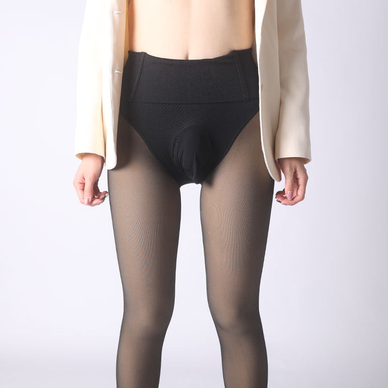Autumn Winter Japanese Style Sexy Sheer Leggings Men's Slim Fit Bare Leg Artifact High Waist Tummy Control Fleece Lined Thickened Pantyhose