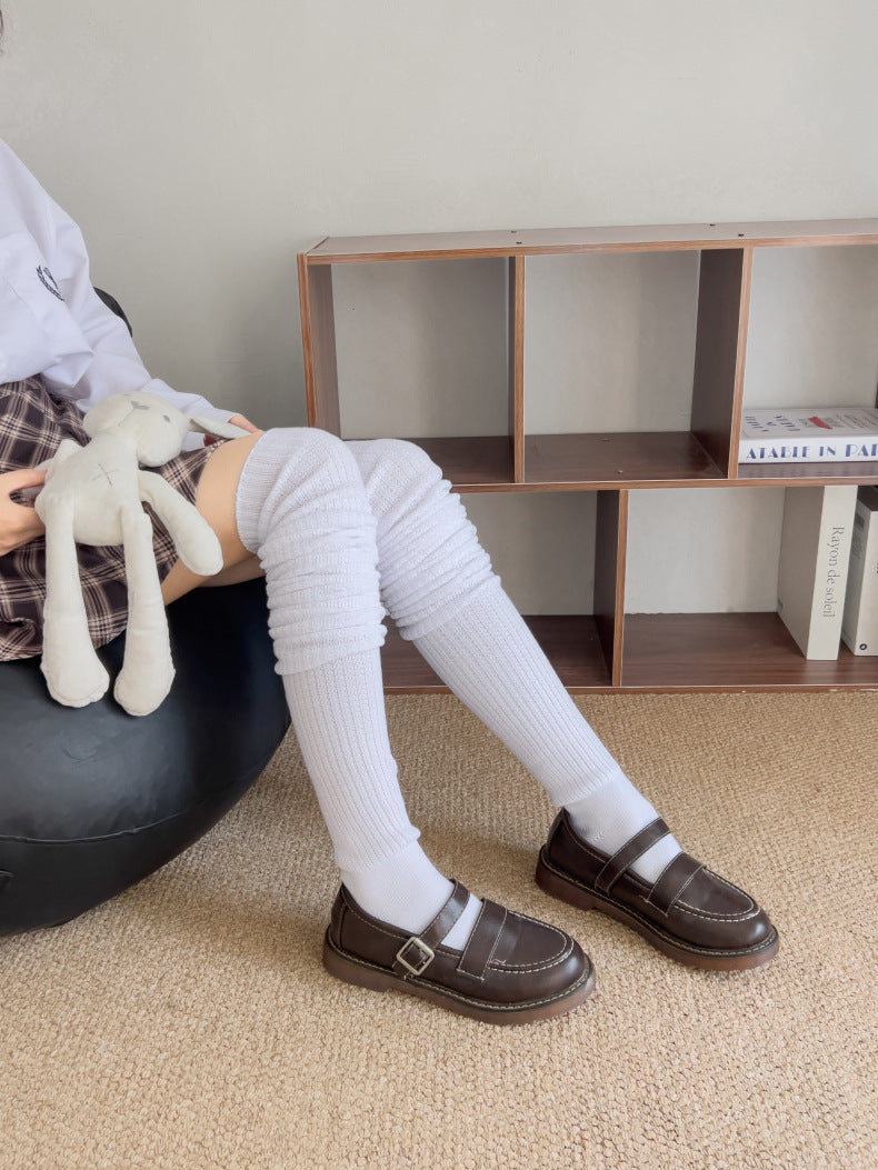 102502JK Extended High Tube Socks College Style Knee-High Calf Socks Over-the-Knee Long Socks for Women Japanese Style